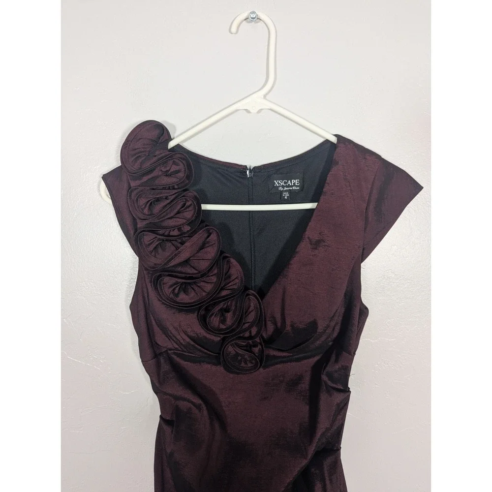 Xscape Dress 4‎ Rouched Maroon Cocktail Formal Vamp Rosette